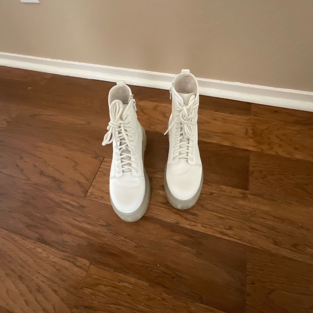 White Platform Combat Boots with Gum Platform